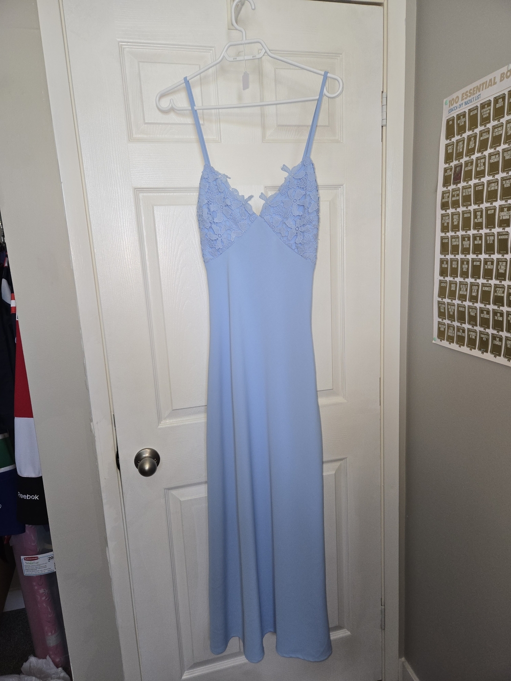 Sky Blue Lace-Trim Maxi Slip Dress